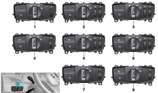 Chave de luz OEM 61315A25465 para BMW Series 2 (F45, F45N, F46, F46N) e BMW X5 (F15). Unidade BMW original.