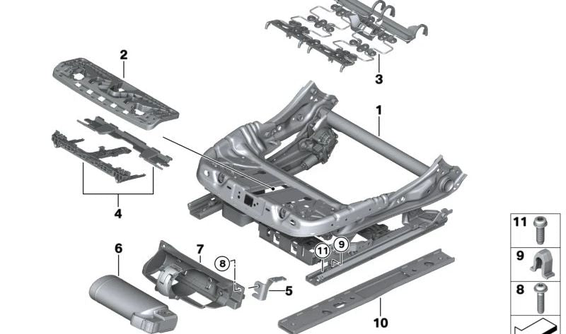 Tope guía de asiento OEM 52105A37529 para BMW G60, G61, G90, G70. Pieza original BMW.