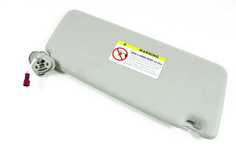 Visera parasol con espejo y luz izquierda OEM 51168242555 para BMW E38 y E39. Color gris claro. Original BMW.