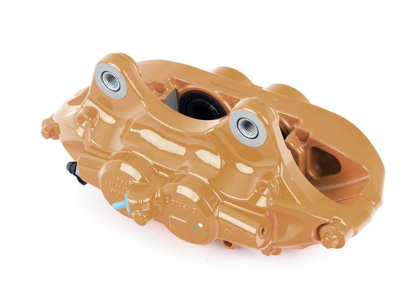 Alojamiento de pinza de freno M Performance naranja izquierdo OEM 34106875655 para BMW Serie 1 F20, F21; Serie 2 F22, F23; Serie 3 F30, F31, F34; Serie 4 F32, F33, F36... y más. Original BMW.