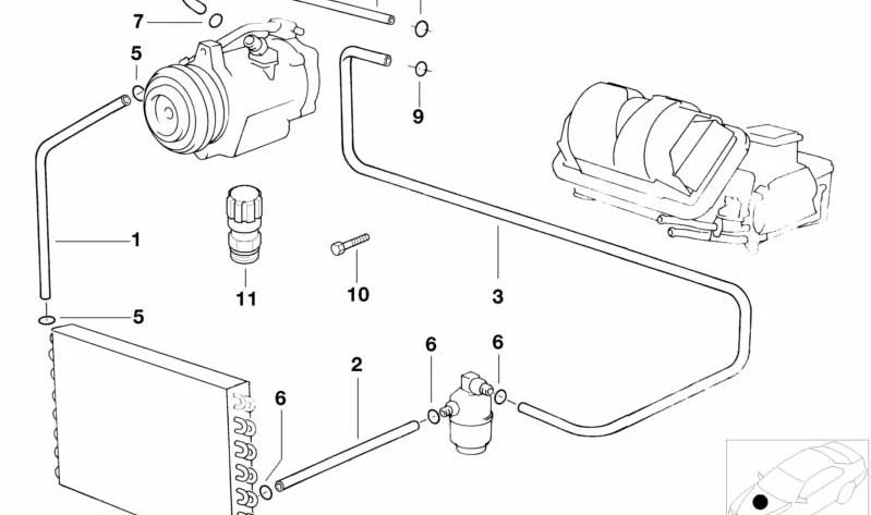 Tuyau d'aspiration de l'évaporateur au compresseur OEM 64536902048 pour BMW E39. BMW d'origine.