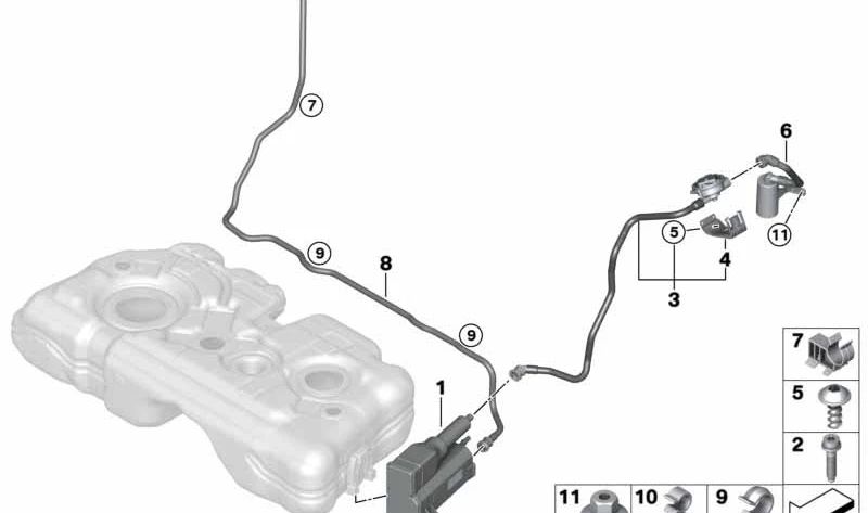Tubo de ventilación con módulo de diagnóstico de fugas OEM 16137300683 para BMW F48, F39 y MINI F60. Original BMW y MINI.