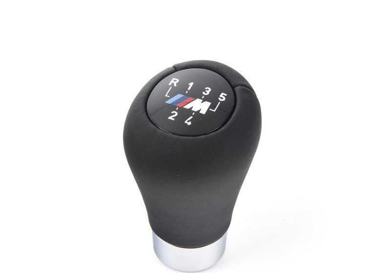 Pomo de cambio de marchas en cuero con placa M/5 velocidades OEM 25117896031 para BMW Serie 3 E46. Original BMW.
