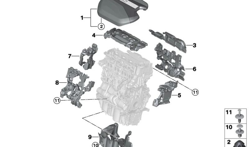 Tampa do motor dianteiro acústico OEM 11148490033 para BMW F70, U06, U11, U10 e Mini U25. BMW original e mini.