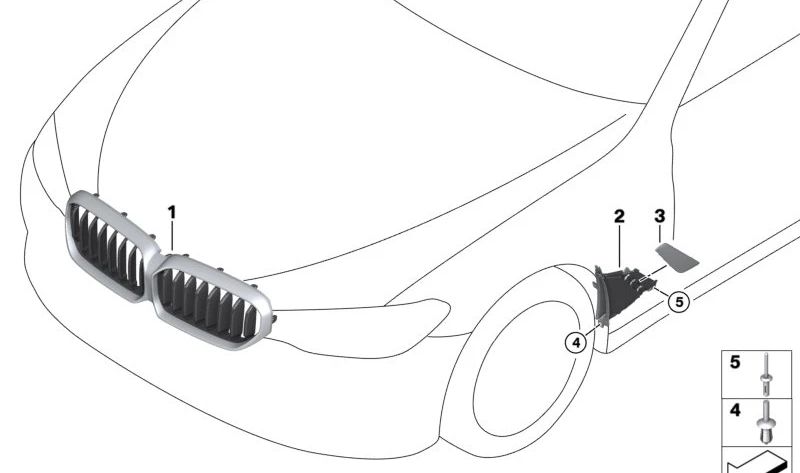 OEM 51139464210 Griglia decorativa frontale per BMW G30, G31. BMW originale.