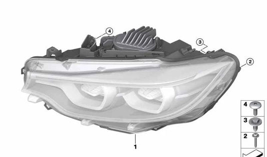 Left LED headlights for BMW F80N, F32N, F33N, F36N, F82N, F83N (OEM 63117478153). Genuine BMW