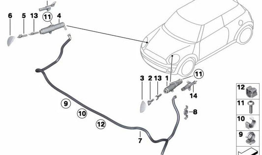 Conducto de tubo flex para equipo limpiafaros OEM 61677157126 para MINI R56, R56 LCI, Clubman R55, Clubman R55 LCI, Cabrio R57, Cabrio R57 LCI, Coupé R58, Roadster R59. Original MINI.