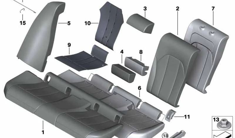 Middle Backrest Cover Leather Top for BMW G20, G21 (OEM 52207956216). Original BMW