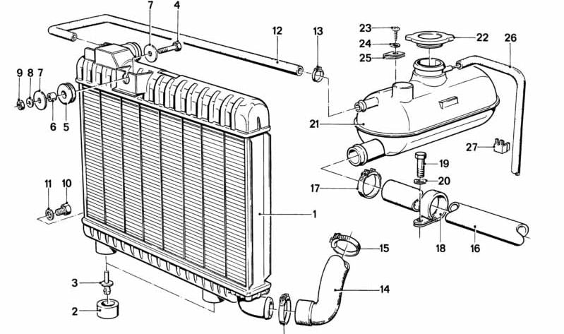 Radiador de refrigeración OEM 17111150957 para BMW E21 (316, 318, 320, 320i). Original BMW.