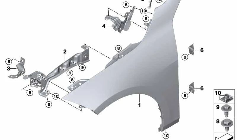 Soporte pared lateral delantera izquierda OEM 41007450389 para BMW F40, F44. Original BMW.