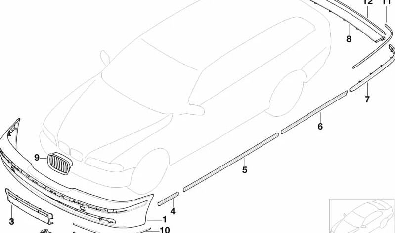 Moldura paragolpes delantera derecha (imprimada) OEM 51117005962 para BMW E39. Original BMW.