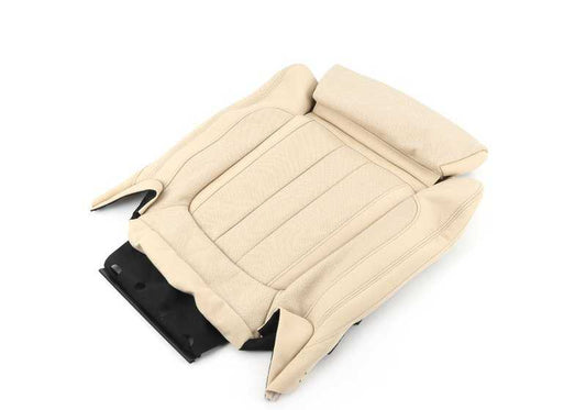 Beige heated leather comfort seat upholstery OEM 52107412670 for BMW 5 Series G30, G31, 6 Series G32, 7 Series G11, G12... and more. Genuine BMW.