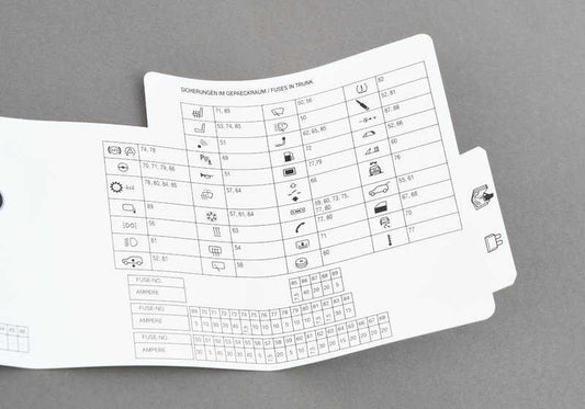 OEM fuse scheme card 71239177872 for BMW E61, E63, E64. Original BMW.