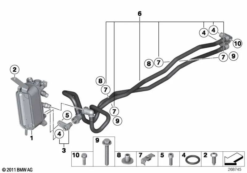 Getriebeölkühler für BMW F10, F11, F18N (OEM 17227619743). Original BMW.
