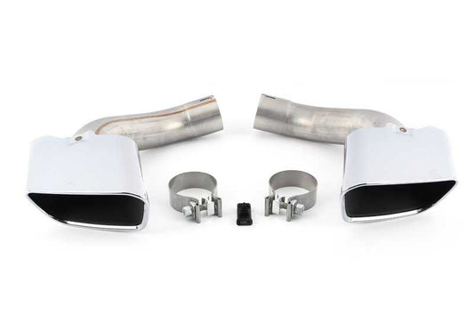 Chrome escape embellis M Performance OEM 18302349679 for BMW X5 (F15) and BMW X6 (F16). Improves 8 -cylinder style appearance. Original BMW.