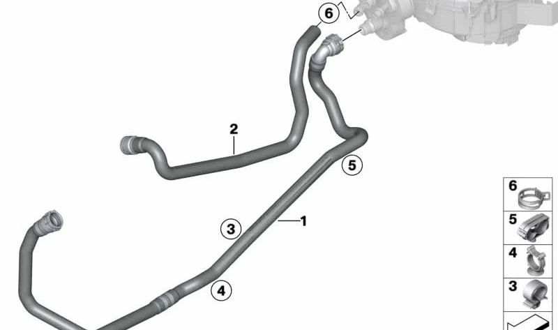 Manguera de retorno del refrigerante OEM 64219249616 para BMW X3 F25 y X4 F26. Repuesto original BMW.