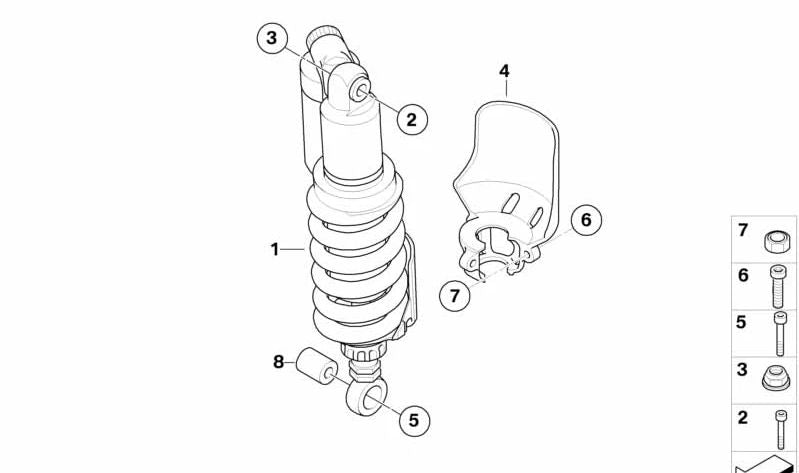 Muelle-amortiguador trasero OEM 33537702698 para motos BMW R 1200 S, HP2 Sport (K29). Original BMW Motorrad.