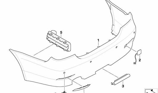 Revestimiento de parachoques trasero imprimado OEM 51127077940 para BMW Serie 5 E60 (2003-2007). Original BMW.