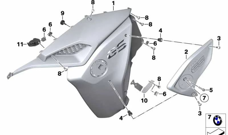Cubierta tubo respiración aspiración izquierda OEM 46638530529 para motos BMW F800GS Adventure. Original BMW Motorrad.