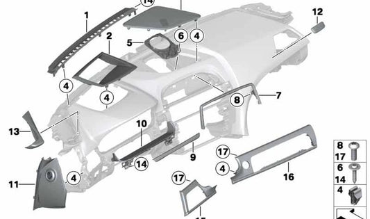 Tapa embellecedora Head-Up Display OEM 51459197498 para BMW F06, F12 y F13. Compatible con versiones 640d, 640i con y sin xDrive. Original BMW.