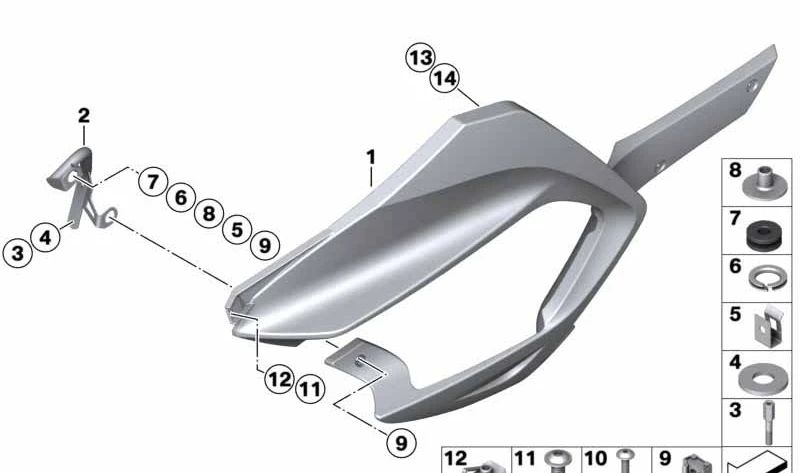 Espoiler motor derecho OEM 46637681048 para motos BMW R 1200 RT, R 900 RT (K26). Original BMW Motorrad.