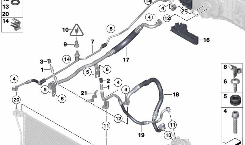 Tubo de succión con boca de llenado OEM 64539376984 para BMW F06, F12, F13 (modelos M6). Compatible con sistemas A/A R1234YF. Original BMW.