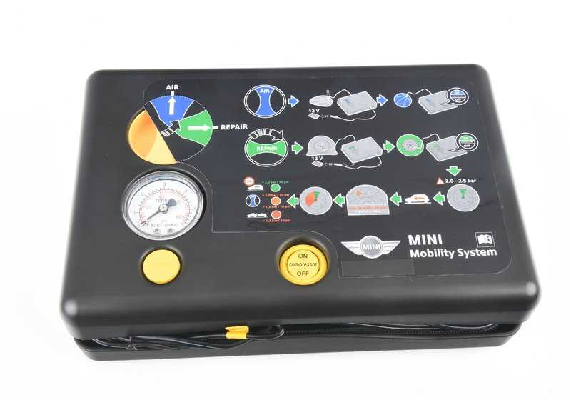 Kit reparación pinchazos (Reifen Mobility Set) OEM 71105A34B49 para MINI F55, F56, F57, F54, F60, F65, F66, F67, R50, R52, R53, R55, R56, R57, R58, R59, R60, R61, U25. Original MINI.