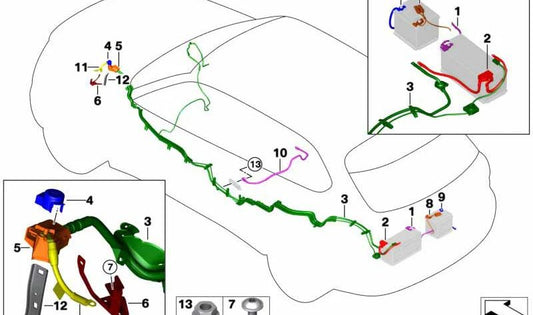 Cable de batería con distribuidor de corriente OEM 61129314519 para BMW F15, F85, F16, F86. Compatible con modelos X5 y X6. Repuesto original BMW.