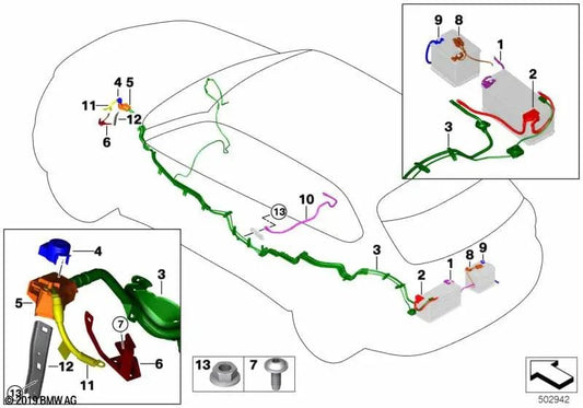 Underground Positive Battery Cable for BMW X5 F15, X6 F16 (OEM 61129367665). Original BMW.