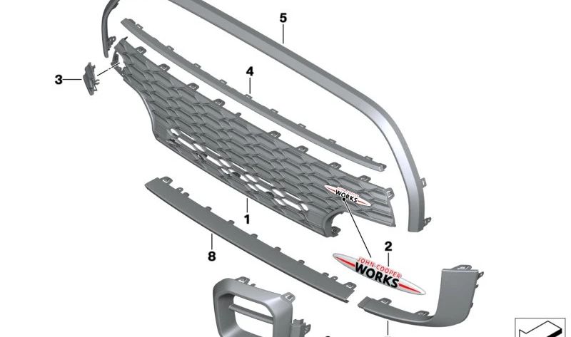 Moldura embellecedora delantera superior OEM 51115A0D890 para MINI F55, F56, F57. Original MINI.