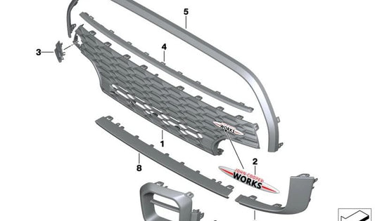 OEM 5119450620 revêtement de remorquage avant pour Mini F55, F56, F57 LCI (03/2020–02 / 2024). Mini d'origine.