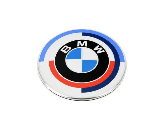 50 years M emblem for front fin Ø82mm OEM 51148087188 for BMW F40, F44 Gran Coupé ... and more. Original BMW.