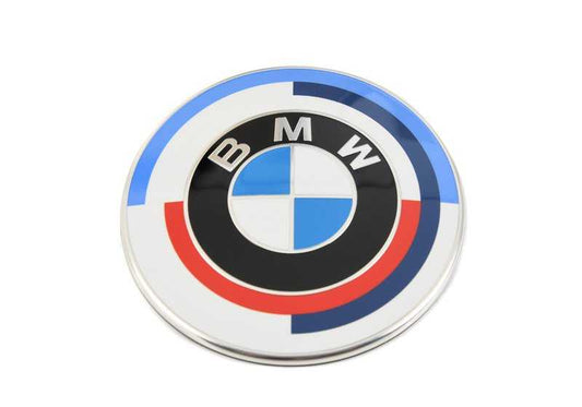 50 years M emblem for front fin Ø82mm OEM 51148087188 for BMW F40, F44 Gran Coupé ... and more. Original BMW.