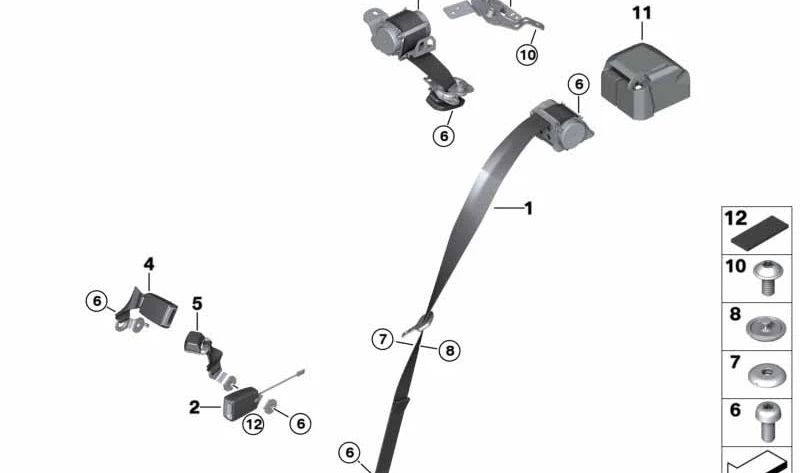 Cinturón de seguridad trasero central OEM 72117469270 para BMW F48, F49. Original BMW.