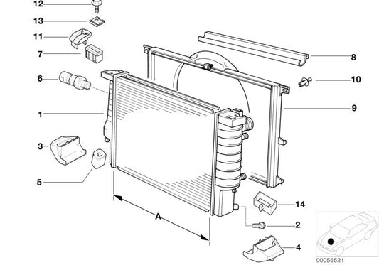 Carcasa del ventilador del radiador OEM 17101438458 para BMW Serie 7 E38 728i (todas las versiones: GE11, GE21, GE22, GE31, GE41, GE42, LGH21, LGH41). Original BMW.