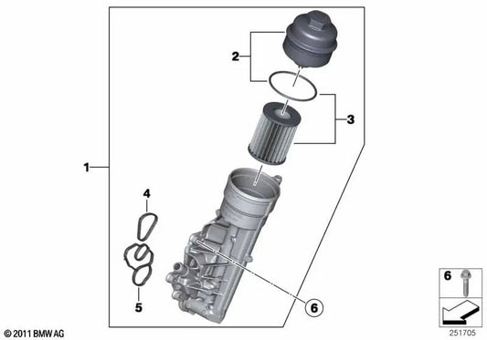 Filtro de aceite OEM 11427611968 para BMW 1 F20, F21, 3 F30, F31... y más. Original BMW.