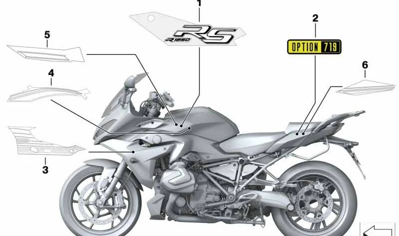 Plantilla derecha OEM 51148406387 para motos BMW R 1250 R, R 1250 RS. Original BMW Motorrad.