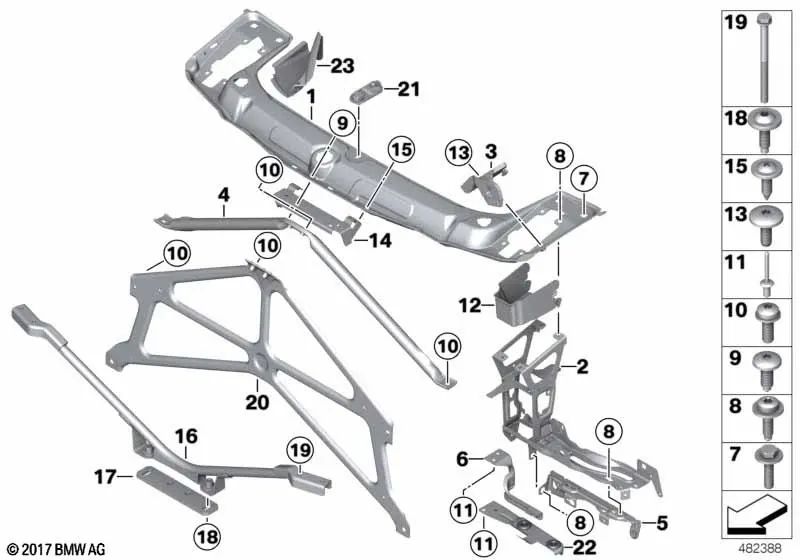 Left support OEM 51648055669 for BMW F80 M3, F82 M4, F83 M4... and more. Original BMW.