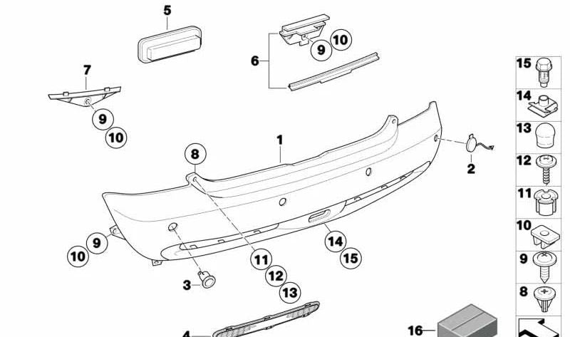 Primed Rear Bumper Trim OEM 51121177904 for MINI R53 Cooper S. Original MINI.