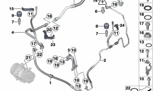 Tubería de presión compresor-condensador OEM 64539224859 para MINI R56, R55, R57, R58, R59, R60, R61... y más. Original MINI.
