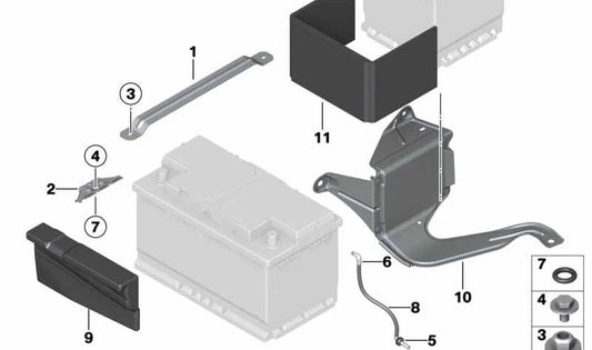 Soporte de batería OEM 61217596871 para BMW F20, F21, F22, F23, F87. Pieza original BMW.