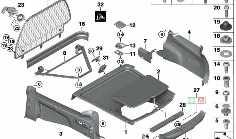 Reja de separación trasera OEM 51437338696 para MINI Clubman R55 LCI (03/2009 - 06/2014) y MINI Clubvan. Original MINI.
