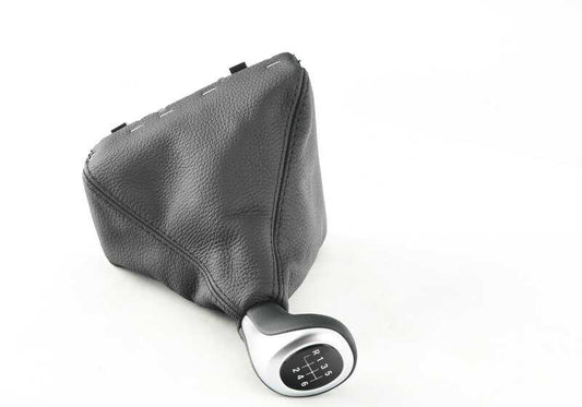 Pomo cambio 6 marchas en piel con embellecedor cromado OEM 25117592906 para BMW F10, F11. Original BMW.