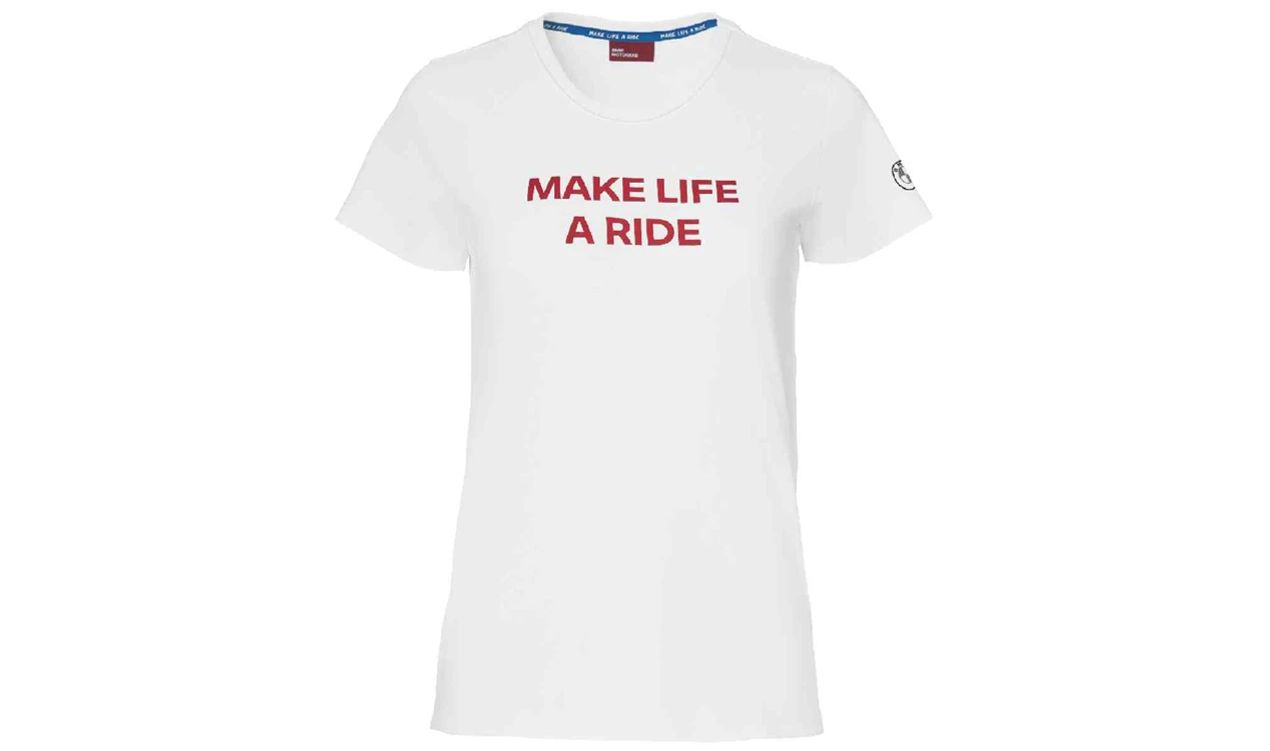 Camiseta "Make Life a Ride" blanca talla XL OEM 76618536492 para BMW. Original BMW Motorrad.