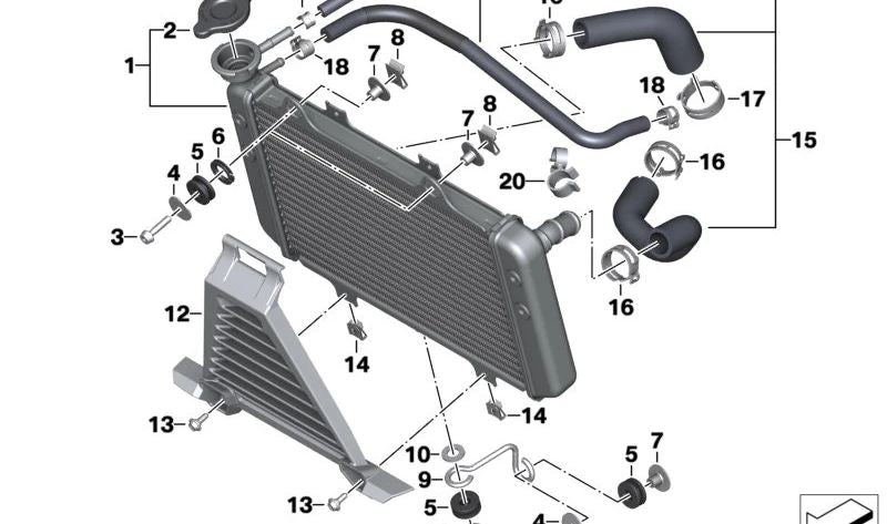 Radiador OEM 17118558350 para BMW Motorrad G310GS, G310R. Recambio original BMW para sistema de refrigeración. Compatible con modelos G310 (todos los años).