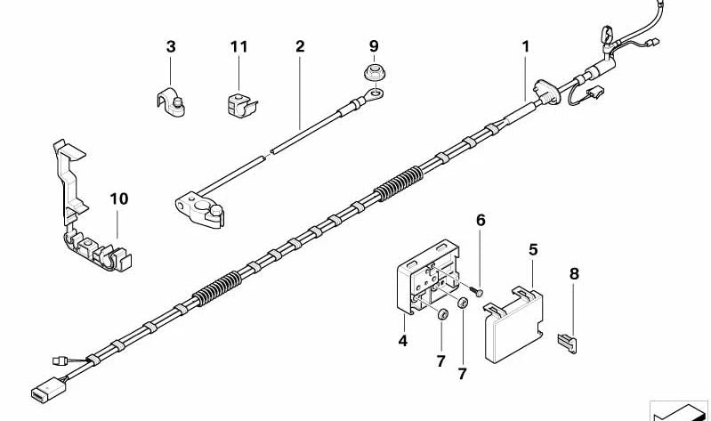 Cable de batería (polo negativo) OEM 61128373946 para BMW E46, E85, E86. Original BMW.