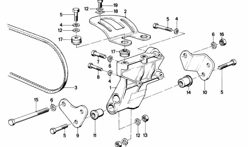 Soporte de compresor de aire acondicionado OEM 64521268537 para BMW E30, E28. Original BMW.