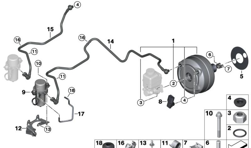 Soporte bomba de vacío OEM 34336855658 para BMW I12 e I15 (todos los modelos compatibles: I12 I01, I15 I01). Original BMW.
