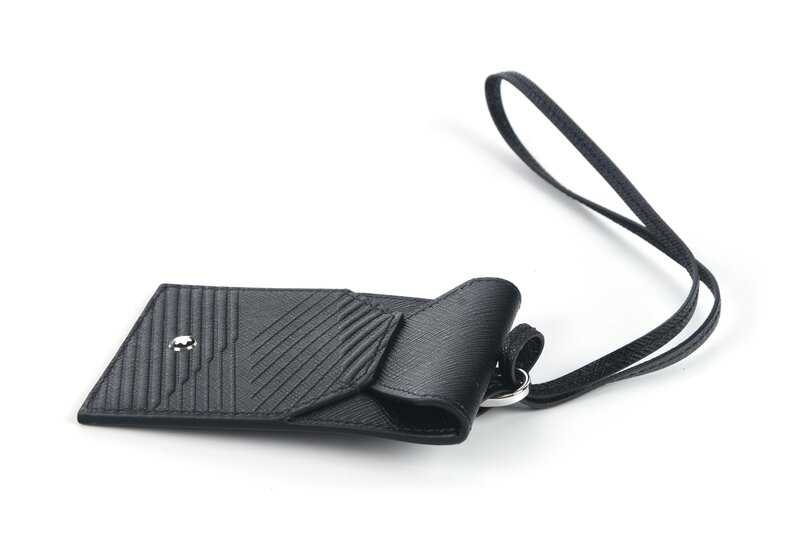 Etiqueta de equipaje Montblanc de piel OEM 80215A8F290 para BMW {todos los modelos}. Accesorio original y elegante de cuero saffiano con tarjeta oculta. Original BMW.