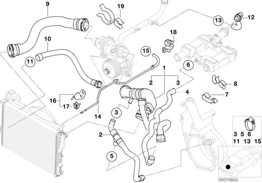 Manguera de refrigeración OEM 11532249259 para BMW E38 740d y E65 740d. Compatible con motores M67. Original BMW.